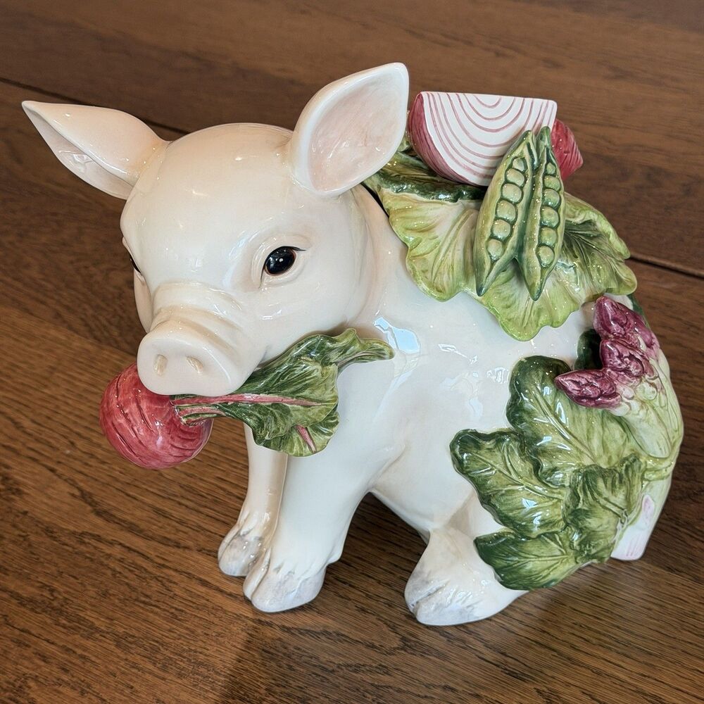 Fitz and Floyd Classics French Market Pig Cookie Jar Ceramic Canister Vintage